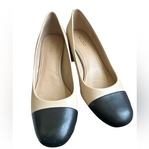 ALDO Two-Toned Black and Cream Blocked Heels Round Toe Size 8